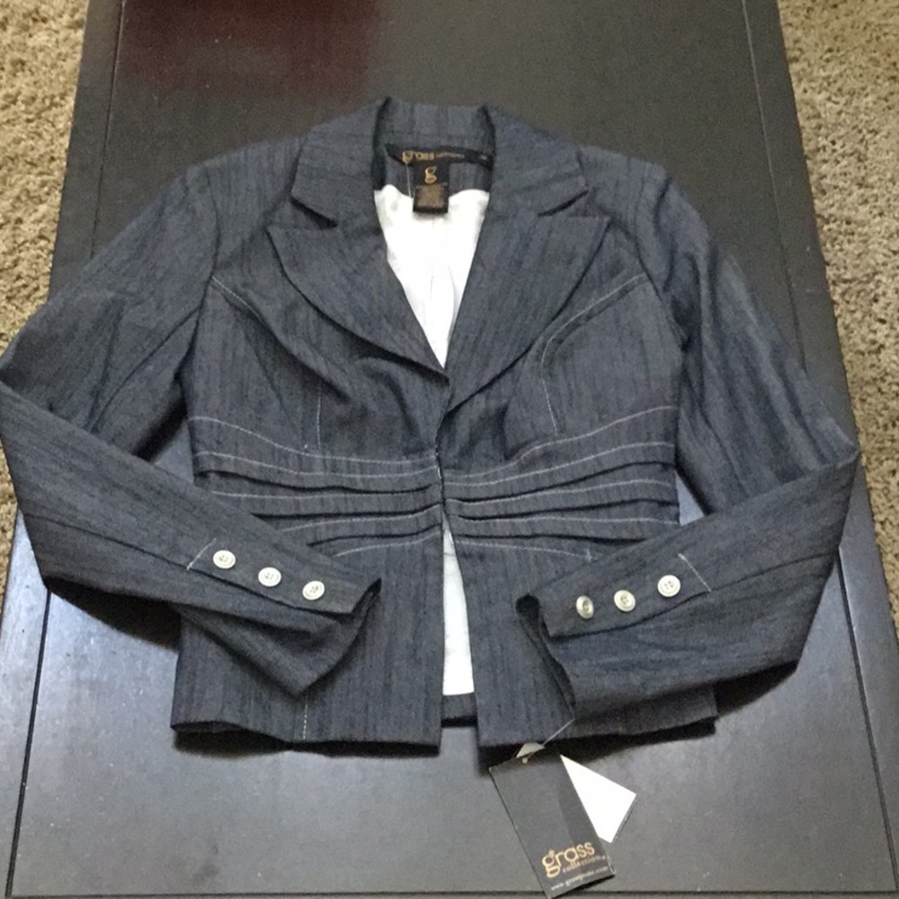 Grass collection corset style denim look blazer